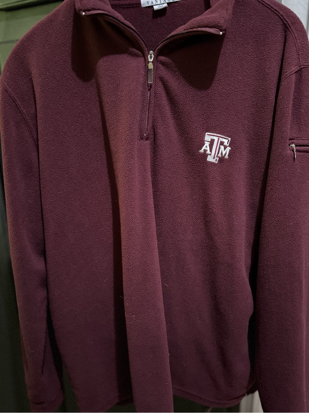 Vantage Men's Quarter-Zip Pullover Sweater in Maroon with Embroidered Logo
